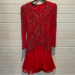 NWT Vintage Eve’s Allure Silk Beaded Semi Formal Cocktail Dancer’s Midi Dress M